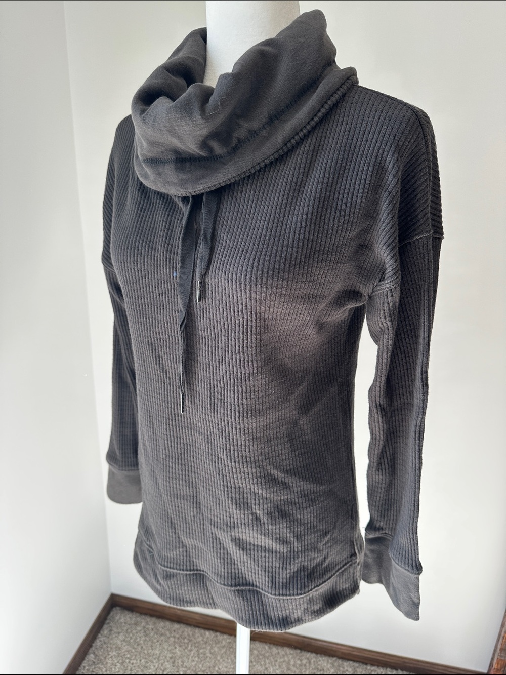 Mono B Dark Charcoal Ribbed Cowl Pullover
